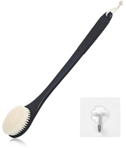 ROLIZOE Brosse de Dos pour Douche 43 cm, Brosse Corporelle Exfoliante Anti-Dérapante pour le Bain, Brosse Douce pour le Dos pour Hommes et Femmes (Noir)