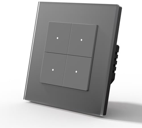 MVAVA Alexa Lichtschalter, Wlan Smart Lichtschalter Kompatibel mit Alexa/Google Home, Glas Lichtschalter Unterputz Funktioniert mit Tuya/Smart Life App, Neutrale Leitung Benötigt 4 Fach 1 Weg