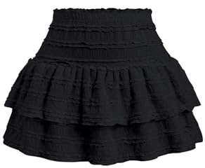GORGLITTER Women's High Waisted Tiered Ruffle Skirt Cute A Line Flared Mini Skirts Black Large