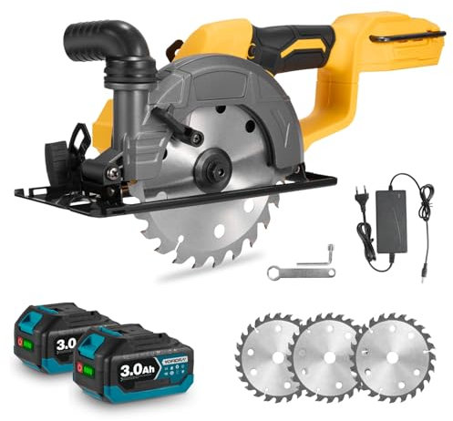 Yofidra Cordless Circular Saw with 2 * 3.0Ah Battery, Battery Power Circular 3 x 24-Tooth 6 inch Saw, Blade 0-45° Cutting Depth(55mm), for Wood