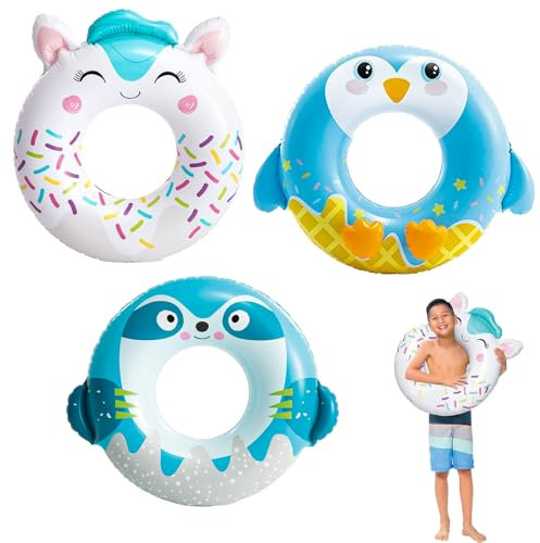 MORAINJAY Lot de 3 Bouées Gonflables Animaux, Ronds de Natation pour Enfants et Adultes, Accessoires de Piscine d'Été, Aides à la Natation pour Plage et Piscine, Décoration de Fête