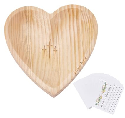 UNICRAFTALE 1 Set Große Holz Gebetsschalen Schmucktablett Herzförmige Schale Mit Gebetsschalenkarten Für Die Aufbewahrung von Ohrringen Ringen Und Armbändern Verschönert Die Inneneinrichtung
