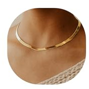 Tewiky Schlangenkette für Damen Gold/Silber Flacher Choker Ohne Anhänger | 14K Vergoldet,nickelfrei & hypoallergen,leicht wasserfest.Für Alltag & Anlässe,edles Schmuckgeschenk für Damen