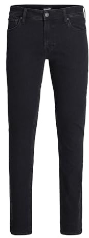 JACK & JONES Mens Straight Leg Jeans Cotton Denim Pants Regular Rise Black Jeans for Men, Black Colour, Size- 34W / 32L