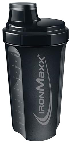 IronMaxx Shaker Proteine - Gourde Musculation avec Bouchon Vissé, Passoire & Échelle de Mesure | Gourde Sport Anti-Fuite Sans BPA, Idéal pour Shakes Protéinés et Pré-Workout | 700ml Noir profond