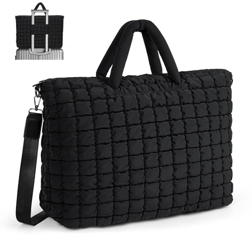 HICARRY Puffer Reisetasche, Groß Sporttasche Umhängetasche Damen Herren 39L Weekender Handgepäck Tasche Kliniktasche Travel Bag für Cabin Reisen Urlaub, Schwarz