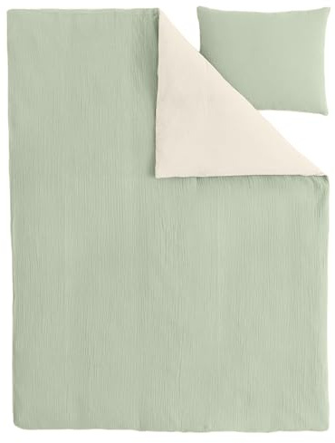 Sranin Musselin Bettwäsche Kinderbettwäsche 100x135 cm | 2-teiliges Set aus 100% Baumwolle mit Kissenbezug 40x60 cm | Atmungsaktiv & mit Reißverschluss, ideal als Baby Bettwäsche (Hellgrün)