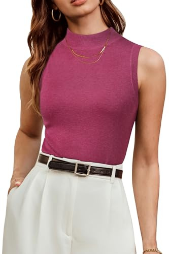 Arach&Cloz 2026 Womens Cashmere Sweater Tank Tops Summer Fall Sleeveless Vest High Mock Neck Soft Stretchy Cute Fashion Dressy Business Casual Teacher Outfits Trendy Knit Slim Work Clothes Red L