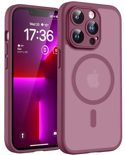 TOCOL für iPhone 13 Pro Hülle, Kompatibel mit MagSafe, Matt Pflaume | Eingebauter Magnetring, Vollständiger Kameraschutz, Militärschutz Stoßfest Kratzfest Haltbarkeit, Durchscheinend Rückseite