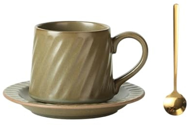 DTACBNEUZ Coffee Mug Retro Ceramic Spotted Striped Cup Mug Afternoon Tea Milk Coffee Italian Nostalgic Saucer Spoon