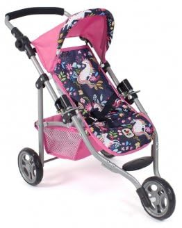 Poussette Sport 3 Roues Poupee et Poupon, Licornes, Rose/Bleu - 70x33x62cm, reglable 33-62cm - Pliable - Set Jouet Fille et 1 Carte