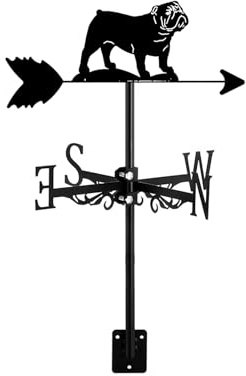 Weathervanes Metal Bulldog Dog,Cavalier King Charles Direction Indicator Kit Gardens Roof Mount Dog Weather Vane for Outdoor Lawn Fence, Bulldog Dog