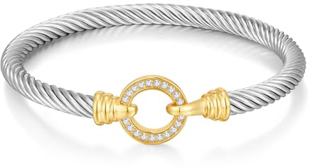 WOWORAMA Two Tone Cuff Bracelet for Women Silver Gold Cable Wire Bangle Bracelet Unisex Mixed Metal Bracelets Twisted Wire Cuffs Jewelry