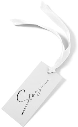 50Pcs Elegant Name Cards for Table Setting with Satin Ribbon, 3.54 * 1.6inch Thick Table Name Cards, Hanging Gift Tags for Wedding Dinner Banquet Party Tables Setting Supplies(White)