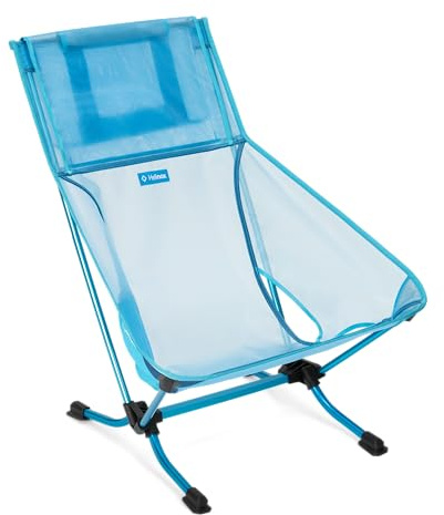 Helinox Beach Chair (re), Packable Outdoor Furniture, Summer Vacation Seat, Lightweight, Foldable Comfort, Flat Feet Prevent Sinking in Sand, Sustainable Materials Weighing 3.75 lbs(1.7 kg), Blue Mesh