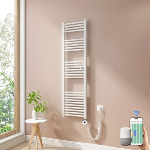 Heilmetz Scaldasalviette elettrico 1400x400 mm Smart WiFi Tat per il controllo delle app del bagno tramite Tuya e assistenti vocali 500 W bianco asciugamano asciugatrice