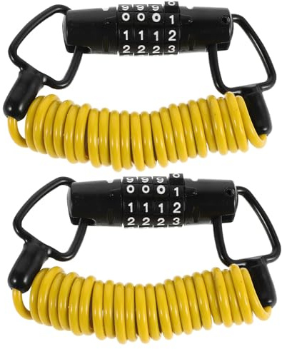jojofuny Bike Helmet Lock and Bicycle Cable Lock 4-Digit Combination Retractable Anti-Theft Security for Motorcycle, Stroller, Luggage – Yellow, 2pcs