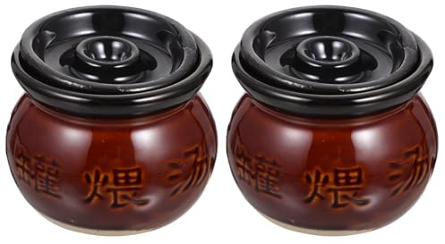 Genérico 2 Piezas Cazuela de Barro para Estofado 250ml Resistente a Altas Temperaturas Color Café para Cocina Doméstica y Restaurante, Olla para Sopa y Fideos de Arroz