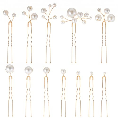 12pcs Gold Pearl Hair Accessories for Bridal Hair Accessories, Handmade Copper Wire-Hair Pearls for Wedding Brides Women Girls