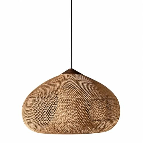 Bamboo Chandelier for Dining Room, Hand-Woven Rattan Pendant Light with Wicker Basket Shade, Boho Farmhouse Hanging Lamp, E26/E27 Ceiling Fixture for Kitchen Island Bedroom Cafe