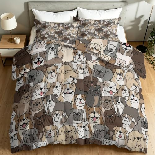 Couette d'été 240 x 220 cm pour Lit 2 Personnes, Douce et Respirante Couverture - Lavable en Machine - Dessin Animé Funky Animal Mignon Bouledogue Couette pour Adultes Enfants Adolescents, Multicolore