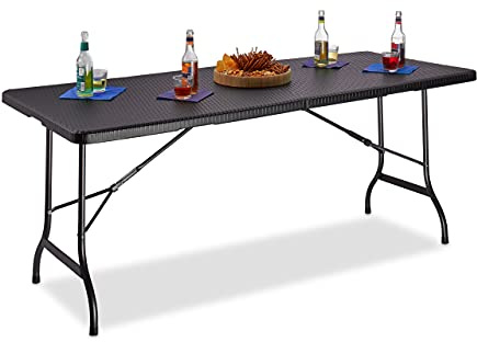 Relaxdays Mesa Terraza Bastian, Plegable, Grande, Asa de Transporte, Rectangular, Jardín o Camping, 72x178x74 cm, Negra