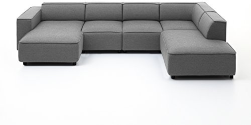 Atlantic Home Collection BULKY - Divano ad angolo retto, Récamière, in tessuto, grigio chiaro, 195 x 324 x 70 cm