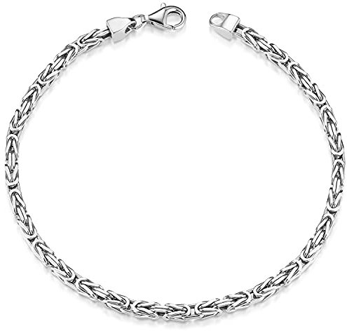 MATERIA Königskette 925 Silber Herren Armband 3mm diamantiert rhodiniert deutsche Fertigung #SA-36, Länge:18 cm