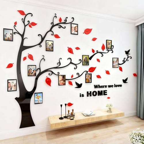 3D Albero Adesivi Fai da te Albero Adesivo da Parete Cornici per Foto Sticker Decorazioni Albero Della Vita da Parete per Soggiorno Camera da Letto Adesivo Muro (Rosso Destra,M: 150 * 210CM)