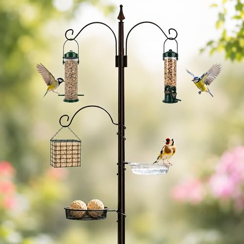 Traditional 3 Arm Bird Feeders Hanging Station Heavy Duty Complete Bird Feeding Station Decorative Wildlife Feeding Pole Perfect For Garden And Outdoor Wild Birds