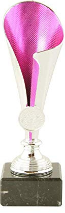 Mini Pokal Award Alabama aus Kunststoff inkl. hochwertigen Alu-Gravurschild mit Wunschtext (Silber-pink, 20 cm)