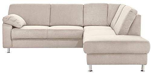 Cavadore Ecksofa Belfast mit Ottomane rechts / Polsterecke mit Federkern / 243 x 88 x 218 / Mikrofaser Hellbeige