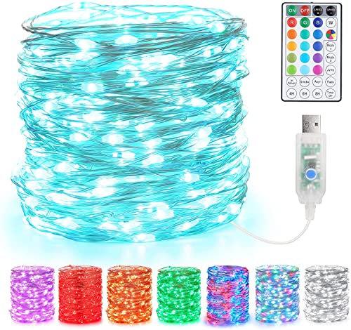 BrizLabs Stringa Luci RGB, 10m 100 LED 18 Multicolore che Cambiano Colore USB Ghirlanda Luminose Colorata con Telecomando Interni Luci Filo d'argento Decorative per Casa Esterni Natalizie Feste