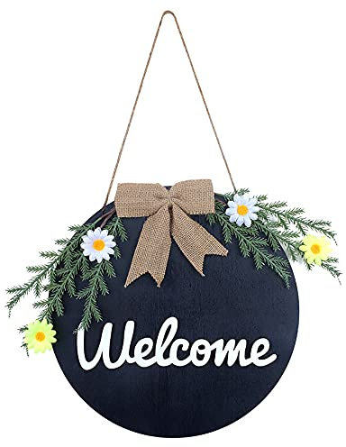 IMIKEYA Jahrgang Türschild Welcome Holzschild Ostern Frühling Dekoschild Willkommen Zeichen Wanddeko Wandschild Blätter Wandbild zum Aufhängen Vintage Türhänger Begrüßung Deko