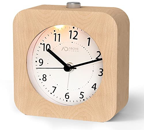 AboveClock Réveil Matin à Piles en Bois, Silencieux Sans Tic Tac, Analogique de Voyage Lumineux Avec Fonction Snooze, Aiguilles et Alarme Sonore Croissante【Bois Clair】
