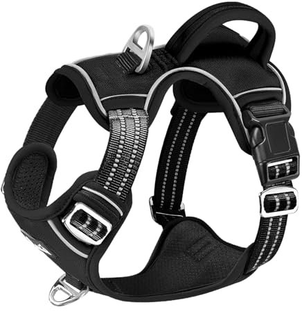 Eyein Hundegeschirr für Mittelgroßer Hunde, verstellbares atmungsaktives reflektierend, gepolstert und atmungsaktiv Brustgeschirr mit Griff und Frontbügel für tägliches Training (Schwarz, M)