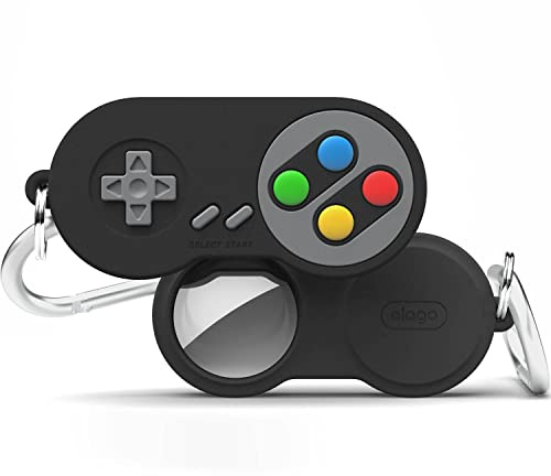 elago W5 Case Keychain Compatible with Apple AirTags - Drop Protection, Carabiner Key Ring, Classic Handheld Gaming Console Design (Track Dogs, Keys, Backpacks) Tracking Device Not Included (Black)