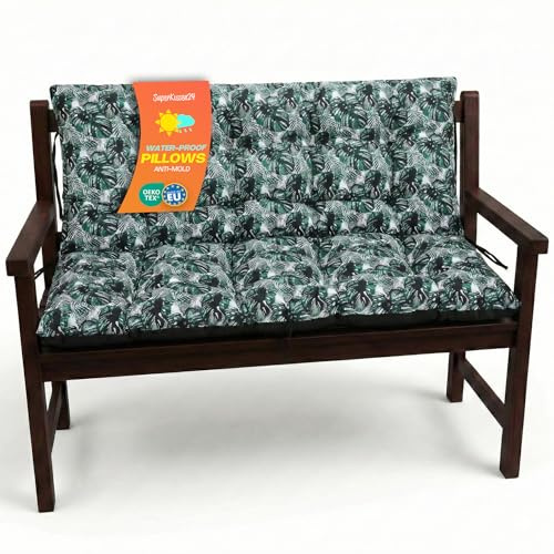 SuperKissen24. Sitzkissen Bankkissen Bankauflage für Gartenbank - 180x50 cm und Rückenlehne 180x60 cm - Outdoor und Indoor - Exotic