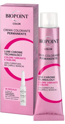Biopoint Color - Crema Colorante Permanente con Fiala Hyaluplex Serum, Tinta per Capelli con Acido Ialuronico, Nutre, Idrata e Dona un Colore Brillante e Intenso, 60 ml