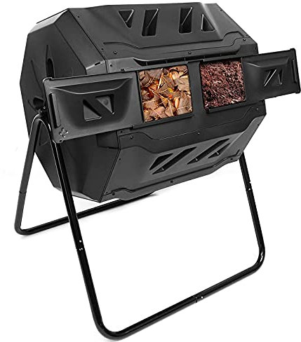 Commercial Professional Garden Composting Tumbler, Garden Composter, with 2 Chambers Dual Rotating, Outdoor Yard Compost Bin, with Sliding Door & Solid Steel