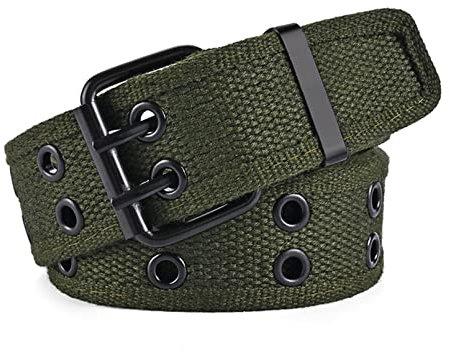 COMSY Nietengürtel Herren Größe 100-170cm Männer Gürtel Stoffgürtel Schwarz Unisex Doppelloch-Öse Gurtband Taillengürtelschnalle gewebter Stretch-Gürtel für jedes Alter,Armeegrün