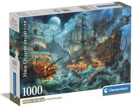 Clementoni - 39777 Collection - Pirates Battle - 1000 Pieces - Adult Puzzle, Illustration By Paolo Barbieri, Made In Italy