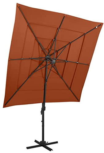 XIAOGUANG Sombrilla de 4 niveles con poste, Parasol Exterior Jardin, Sombrilla Jardin, Para Sol De Playa, aluminio terracota 250x250 cm