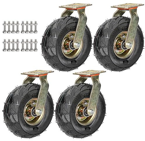 SAGIDAR Schwerlastrollen Mit Bremse, 4 Stück Luftreifen Gummi Rollen, Ersatzrad Schubkarre Ø 20cm/25cm, Doppelte Kugellager, 360 Grad Drehbar, Industriell Rad Stabil Und rutschfest