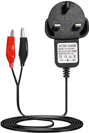 Cliplanyard Sealed Lead Acid Battery Charger, 12V 1A (SLA) Pb Battery Smart Charger with Alligator Clip, Battery Charger for Car Moto Lawnmower