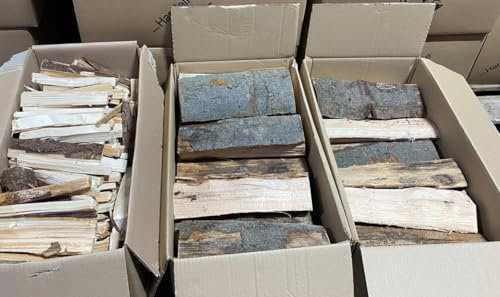 Brennholzpaket 60 kg Buche/Esche 33 cm + 1 Karton Anzündholz ca. 15 kg Feuerholz Kaminholz Buchenholz