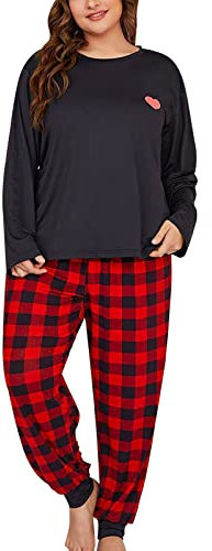Générique Pyjama Femme Hiver Doux Confortable Chaud Ensembles de Pyjamas Manches Longues Bas Pyjama Femme à Carreaux Grande Taille Pyjamas Femmes