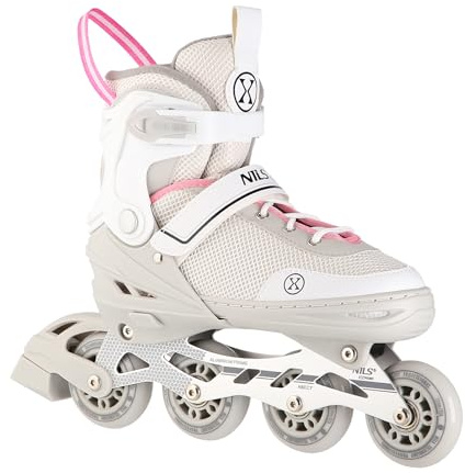 NILS EXTREME NH18188A 2-in-1 Inliner & Schlittschuhe Grau-Rosa Größe M (34–38) | Austauschbare Hockey-Kufe | ABEC-7 Lager | Aluminium-Schiene | Mit Bremse