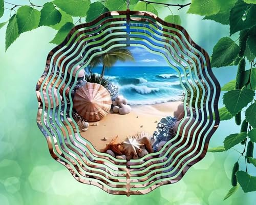 10 Inch Ocean Beach Shells Rocks Wind Spinner Yard Decor Aluminum Sublimated Garden Art Indoor Outdoor 3D Kinetic rws-134