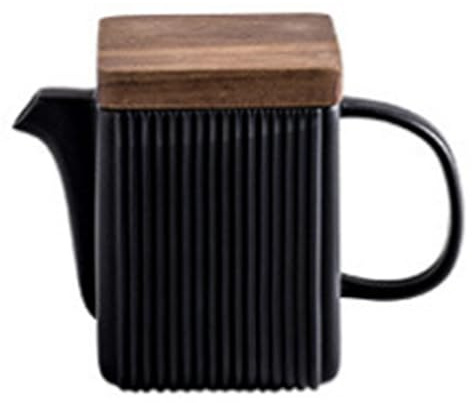 Soulnioi Tetera de cerámica, con tapa de madera de acacia, tetera cuadrada de cerámica, tazas de café de porcelana, con infusor de acero inoxidable para el hogar y la oficina, color negro
